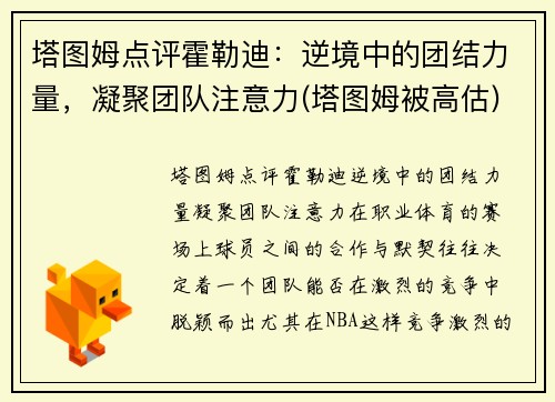 塔图姆点评霍勒迪：逆境中的团结力量，凝聚团队注意力(塔图姆被高估)